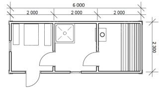 Мобильная баня 2.3×6 с крыльцом, 13.8 м²