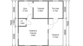 Баня из бруса 7×7 (Б-15), 49 м²