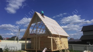 Баня из бруса 6×4 с террасой и балконом (Б-3), 24 м²