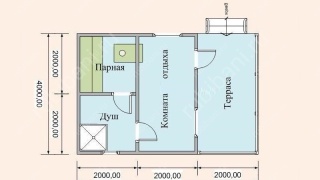 Баня из бруса 6×4 с террасой (Б-5), 24 м²