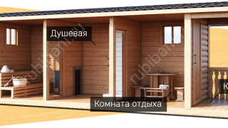 Мобильная баня 2.3×6 с крыльцом, 13.8 м²