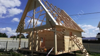 Баня из бруса 6×4 с террасой и балконом (Б-3), 24 м²