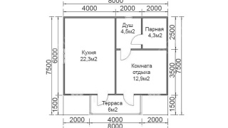 Баня из бруса 8×7 (Б-14), 60 м²