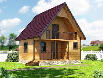 Баня из бруса 6×6 с мансардой и террасой (Б-30), 36 м²