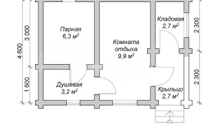 Баня из бревна 4.6×6.5 (ББ-13), 29.9 м²