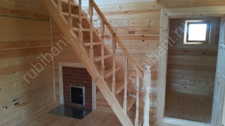 Баня из бруса 6×4 с террасой и балконом (Б-3), 24 м²